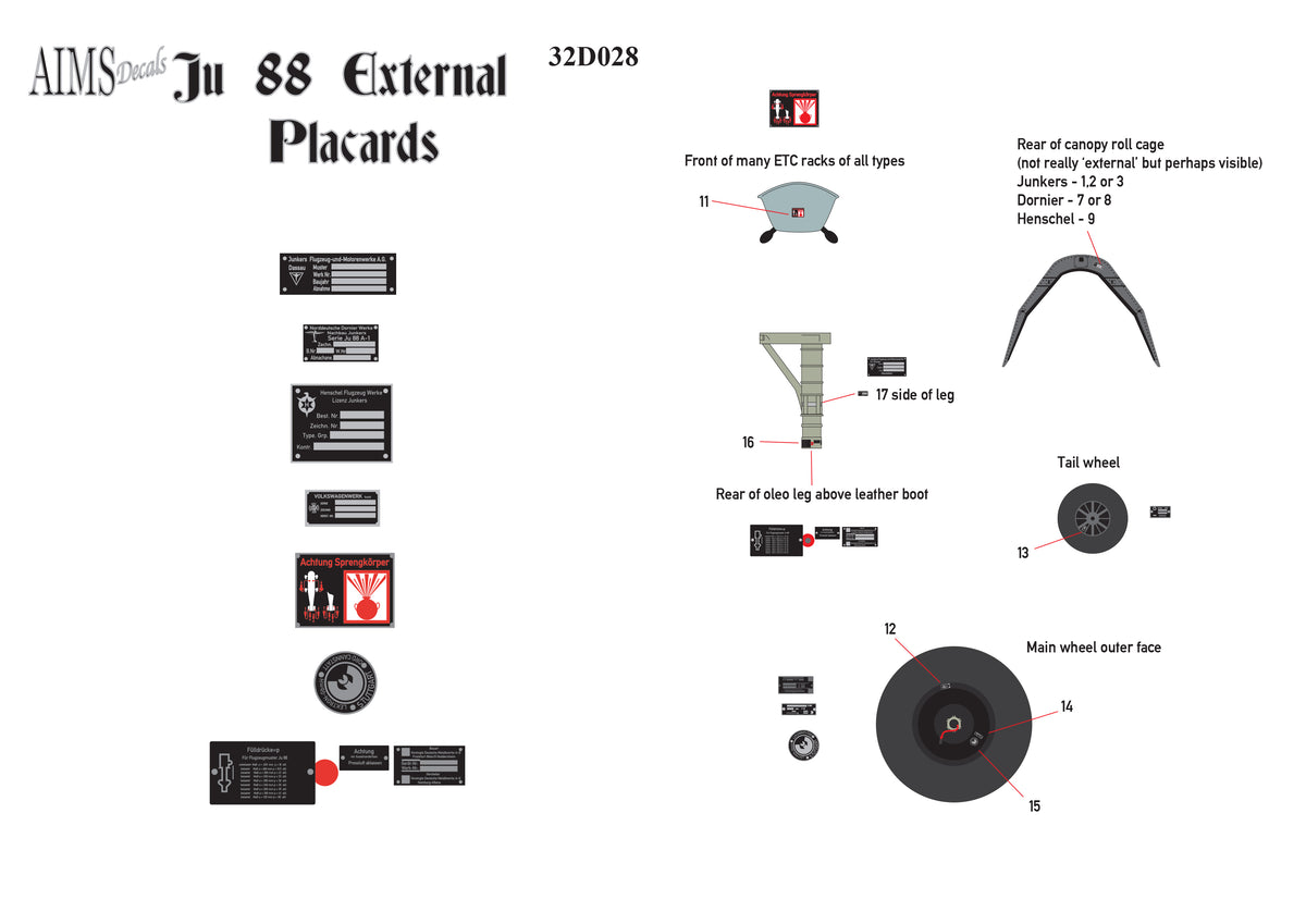Aims 32D028 1:32 Junkers Ju-88 External Placards