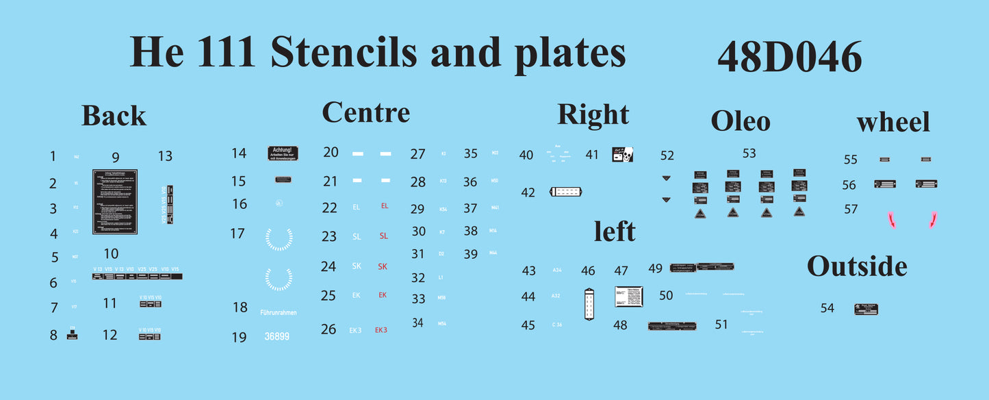 Aims 48D046 1:48 Heinkel He-111 Stencils and Plates