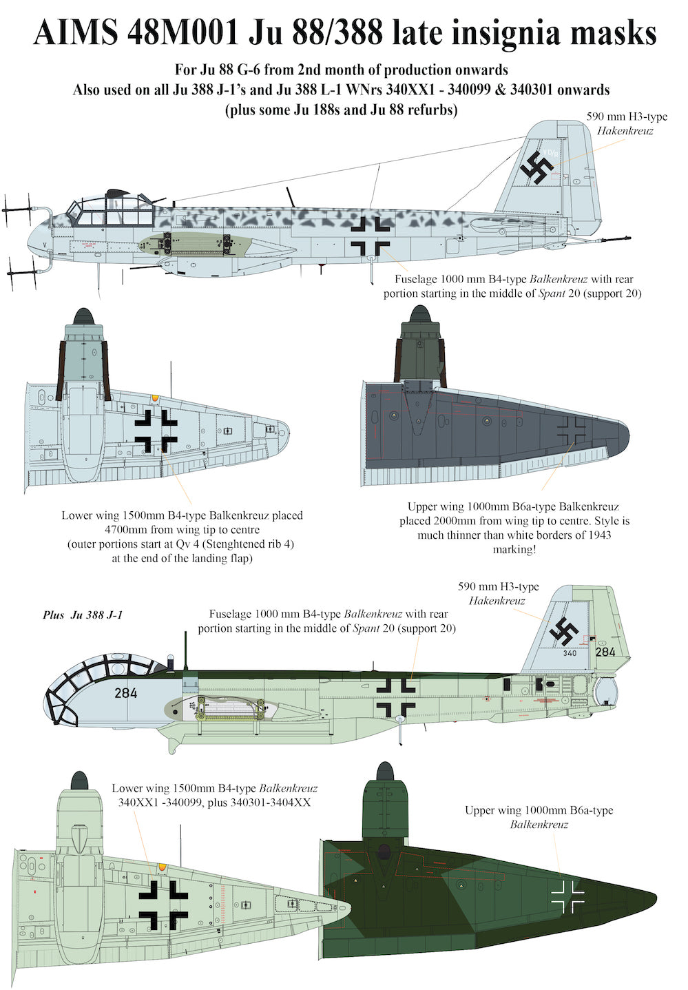 Aims 48M001 1:48 National Insignia masks for the Junkers Ju-88G-6, Ju-388J and some Ju-388L-1s