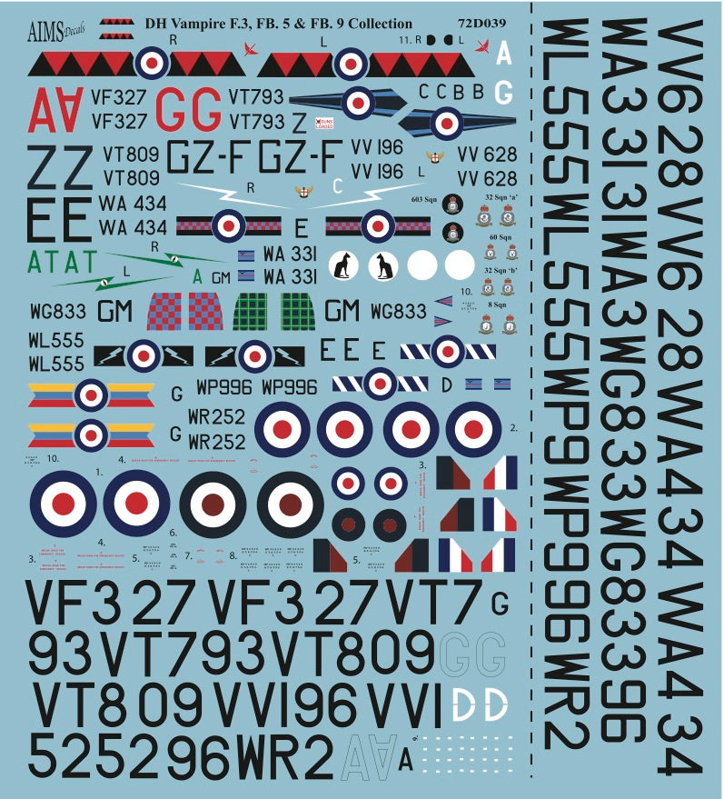 Aims 72D039 1:72 de Havilland Vampire F.3, FB.5 & FB.9 Collection