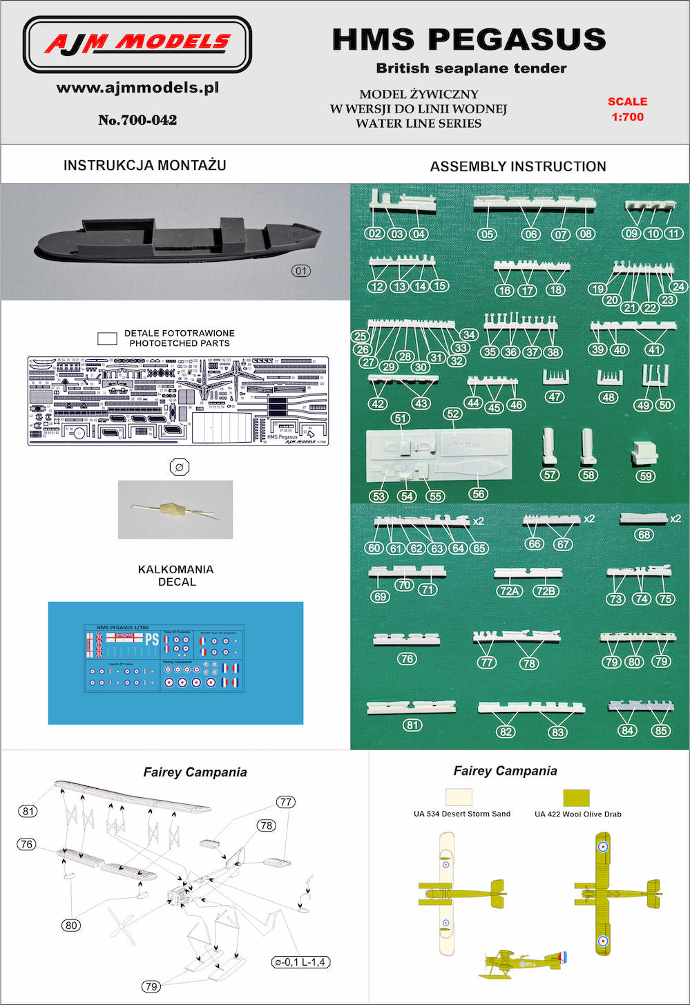 AJM Models 700-042 1:700 H.M.S. Pegasus WWI