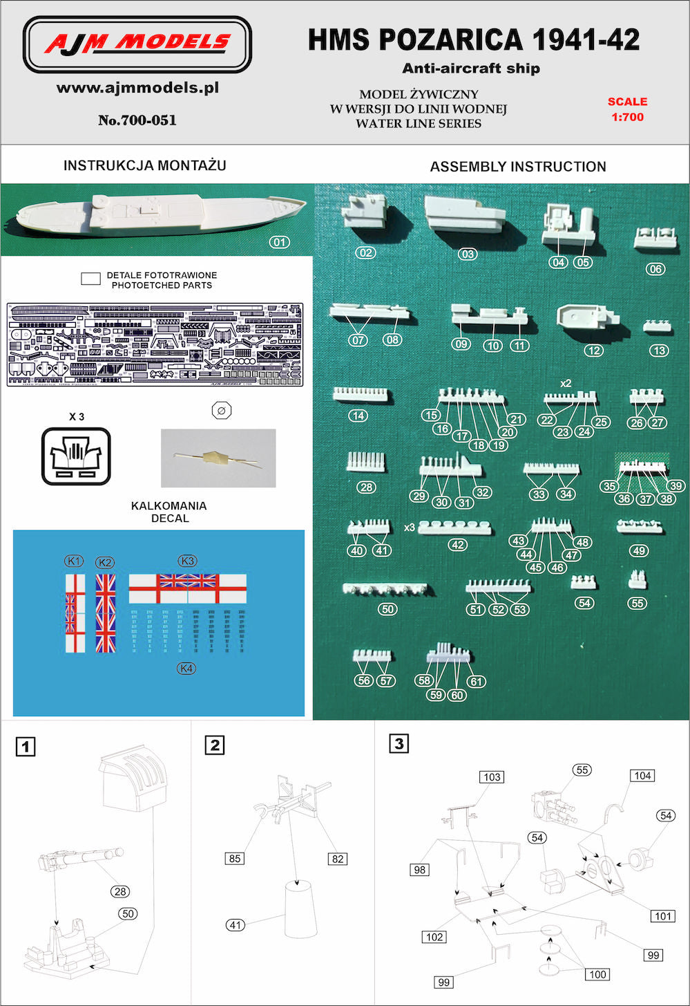 AJM Models AJM700-051 1:700 HMS Pozarica 1941-42 Anti-Aircraft Ship