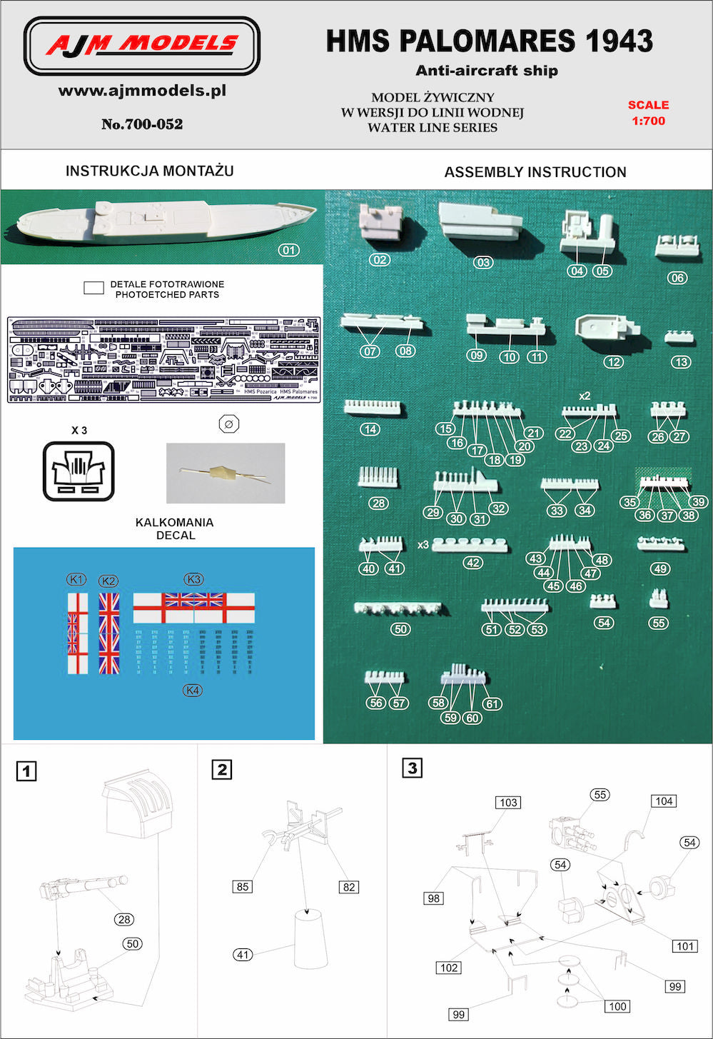 AJM Models AJM700-052 1:700 HMS Palomares 1943 Anti-Aircraft Ship