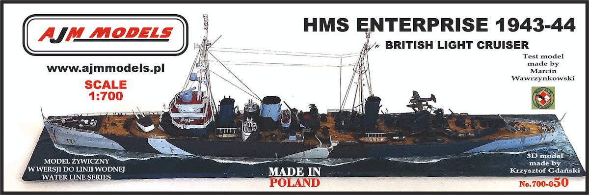 AJM Models AJM700-050 1:700 H.M.S. Enterprise 1943-44 British Light Cruiser