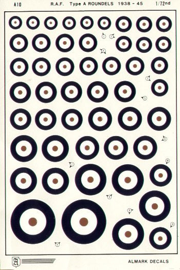 Almark A10 1:72 RAF Type A National Insignia/Roundels 1938-45. 25' to 84' (RAF roundels)