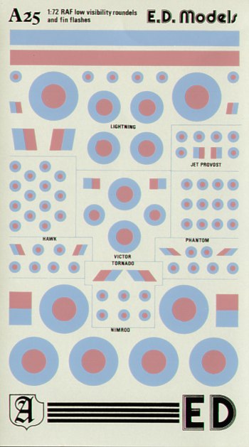 Almark A25 1:72 RAF Low Visibility National Insignia/Roundels in pink and pale blue