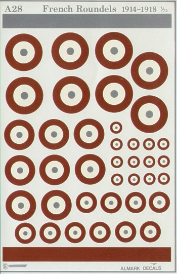Almark A28 1:72 French WWI National Insignia/Roundels various sizes