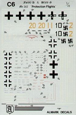 Almark C06 1:72 Me-262 Protection Flights. Focke-Wulf Fw-190D-9, Messerschmitt Bf-109G-14 1, 2; Yellow 1, 2, 20; Black 10