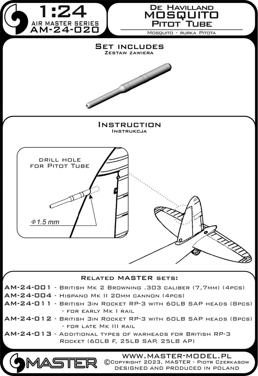 Master AM-24-020 1:24 De Havilland Mosquito - Pitot tube