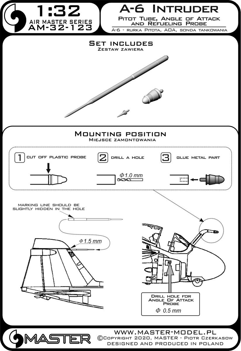 Master AM-32-123 1:32 Grumman A-6 Intruder - Pitot Tube, Angle Of Attack and Refueling probe