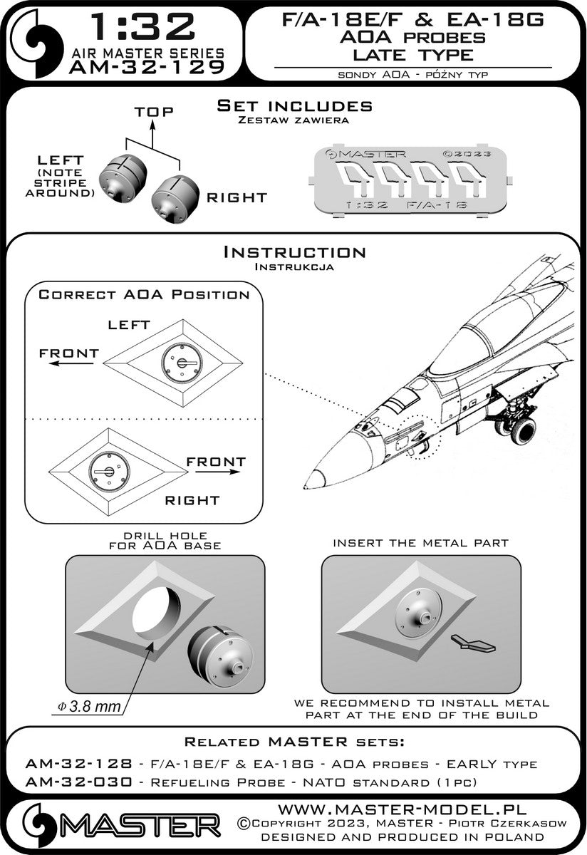 Master AM-32-129 1:32 Boeing F/A-18E/F/A-18F Super Hornet & EA-18G Growler - Angle Of Attack probes - late type