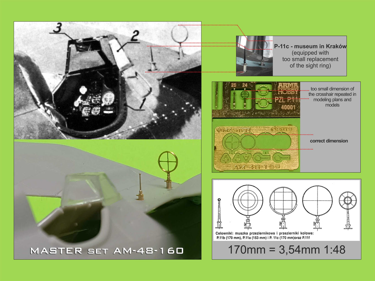 Master AM-48-160 1:48 PZL P.11c - details set - wz. 33 machine gun barrels, gunsight and Venturi Tube