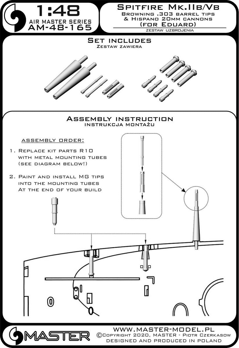 Master AM-48-165 1:48 Supermarine Spitfire Mk.IIb/Mk.Vb - Hispano 20mm cannons in fairings