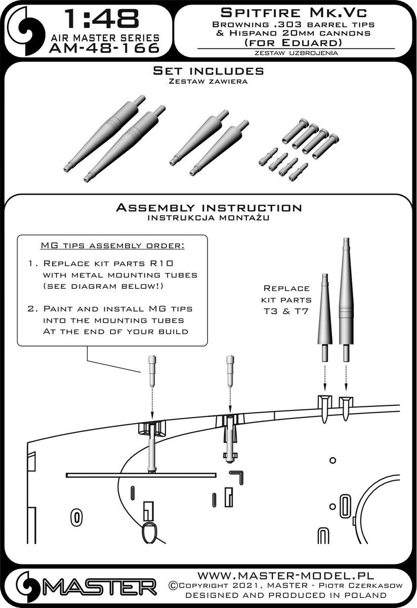 Master AM-48-166 1:48 Supermarine Spitfire Mk.Vc - Hispano 20mm cannons in fairings and Browning .303 barrel tips