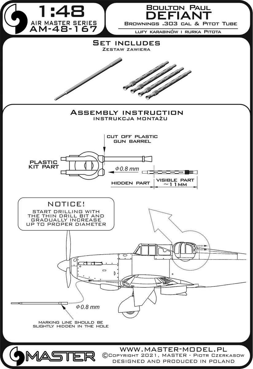 Master AM-48-167 1:48 Boulton-Paul Defiant - Pitot tube & Browning .303 cal barrels