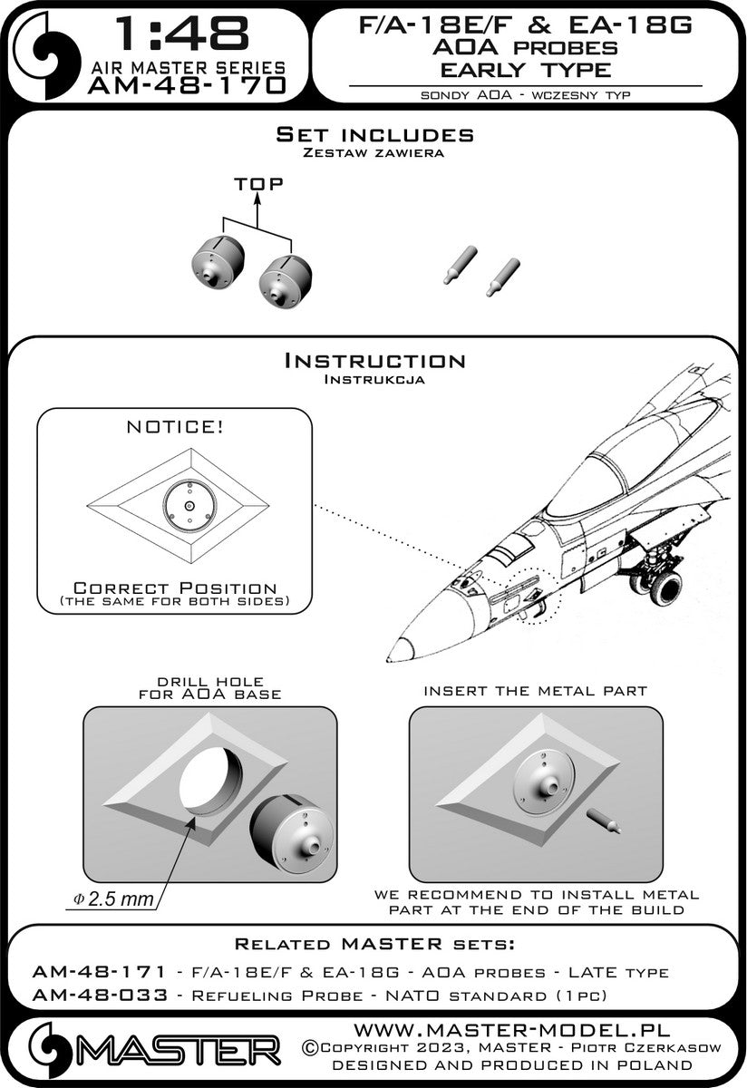 Master AM-48-170 1:48 F/A-18E/F/A-18F Super Hornet & EA-18G Growler - Angle Of Attack probe - early type