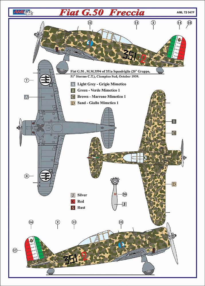 AML 72047 1:72 Re-released! Fiat G.50 Freccia over Italian Sky. includes injection canopy. Plastic parts from FLY