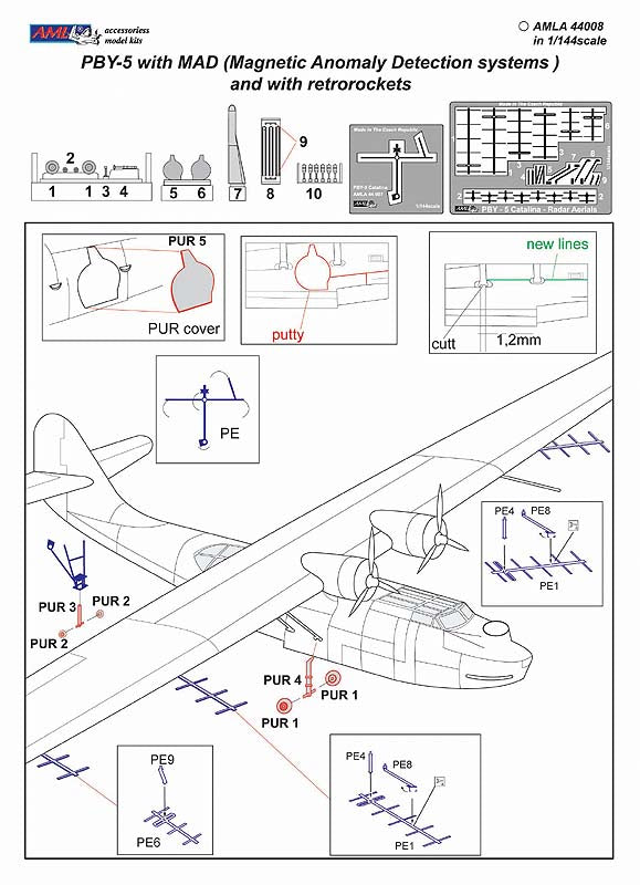 AML A44008 1:144 Consolidated PBY-5 with MAD ( Magnetic Anomaly Detection system ) and with retrorockets