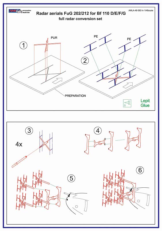 AML A48063 1:48 FuG 202/212 Radar aerials for the Messerschmitt Bf-110D/Bf-110E/Bf-110F/Bf-110G-2 with etched part