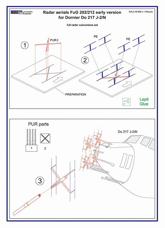 AML A48066 1:48 FuG 202/212 radar aerials for the Dornier Do-217J-2/N early version