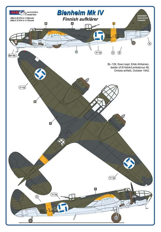 AML A72074 1:72 Bristol Blenheim Mk.IV reconnaissance in Finnish Air Force