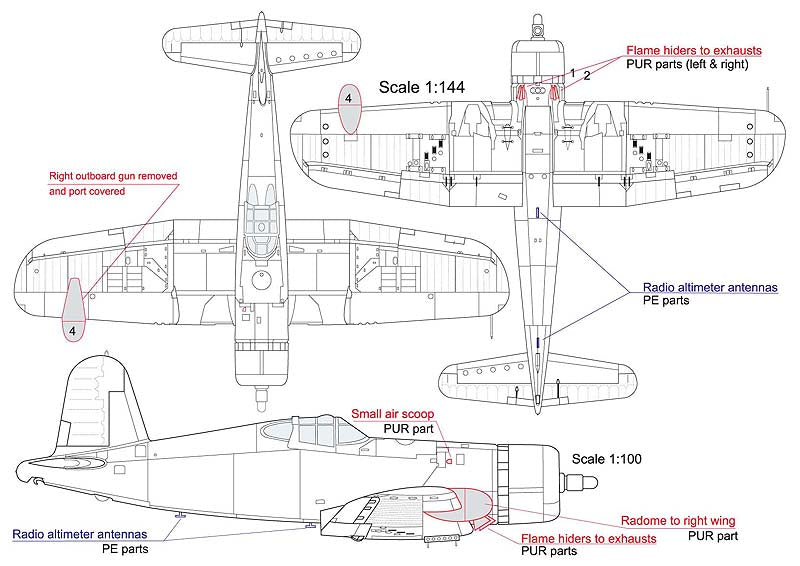 AML A72075 1:72 Vought F4U-2 Corsair night fighter Full radar conversion set