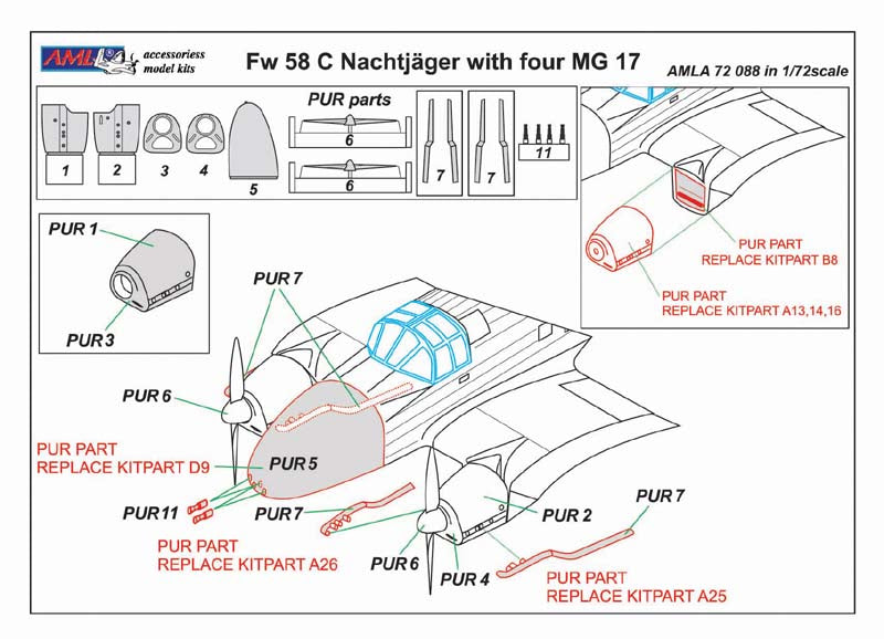 AML A72088 1:72 Focke-Wulf Fw-58B/C Nachtjager with four MG 17