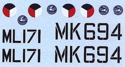 AML C2008 1:32 Supermarine Spitfire Mk.IXC 2 decal versions : RY-C , RY-E. Includes decals for 2 aircraft. National Insignia and Canopy paint masks