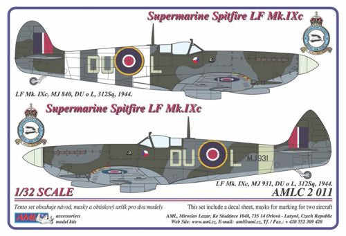 AML C2011 1:32 Supermarine Spitfire Mk.IXC 2 decal versions : DU-L. Includes decals for 2 aircraft. National Insignia and Canopy paint masks