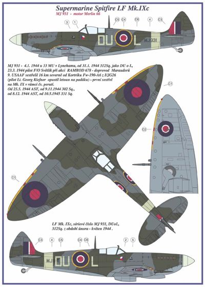 AML C2011 1:32 Supermarine Spitfire Mk.IXC 2 decal versions : DU-L. Includes decals for 2 aircraft. National Insignia and Canopy paint masks