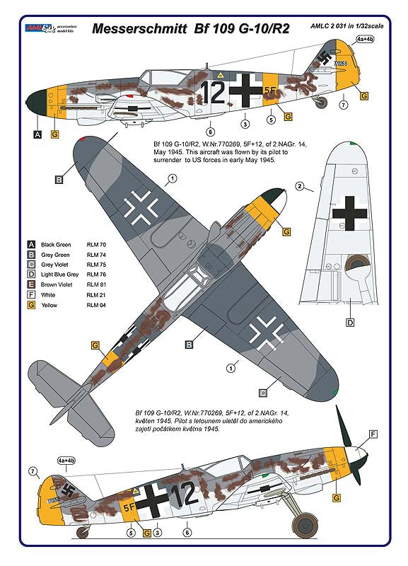 AML C2031 1:32 Messerschmitt Bf-109G-10/R2 reconnaissance version Aufklarer