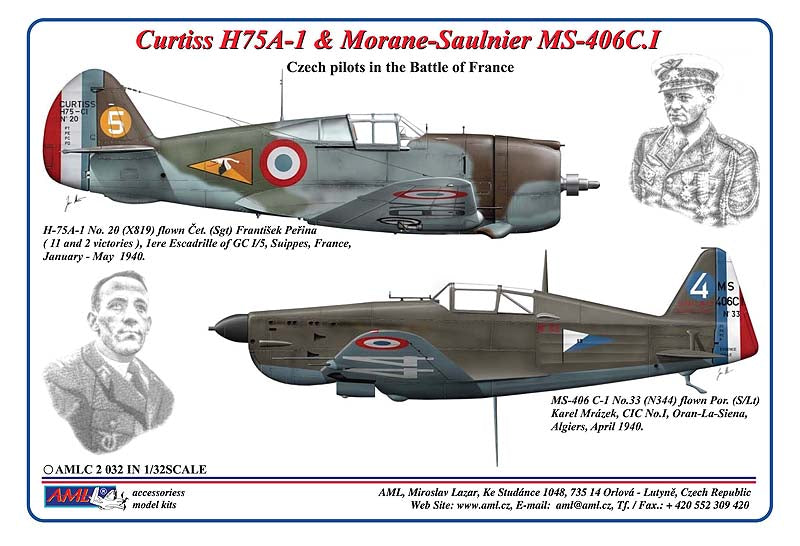 AML C2032 1:32 Curtiss H75A-1 Hawk & Morane-Saulnier MS-406C.I