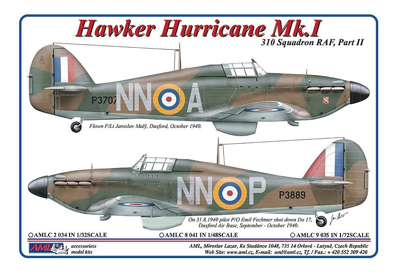 AML C2034 1:32 310th Squadron RAF, Part II / Hawker Hurricane Mk.I decals and masks for NN-A & NN-P