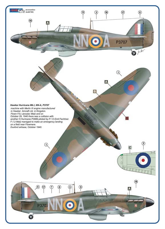 AML C2034 1:32 310th Squadron RAF, Part II / Hawker Hurricane Mk.I decals and masks for NN-A & NN-P