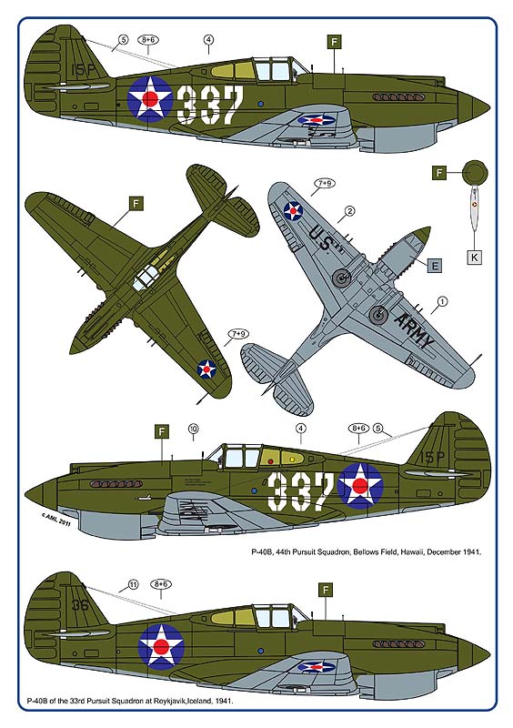 AML C8046 1:48 Curtiss P-40B over Pearl Harbor / 2 decal versions