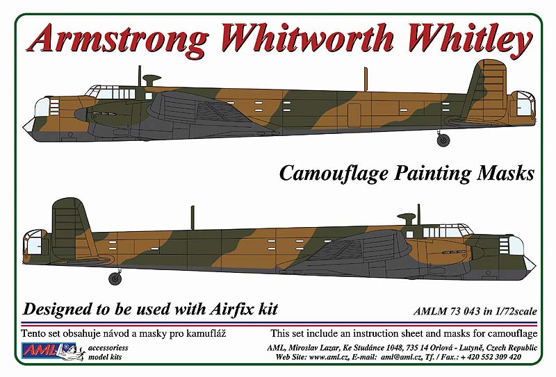 AML M73043 1:72 Armstrong Whitworth Whitley Mk.V camouflage pattern paint masks