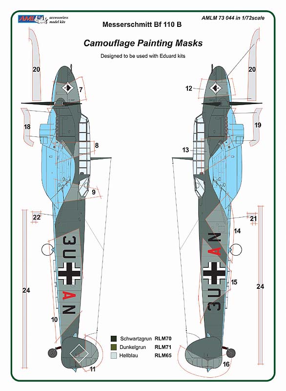 AML M73044 1:72 Messerschmitt Bf-110 B camouflage painting masks