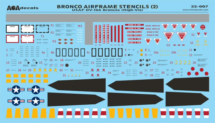 AOA Decals 32-007 1:32 OV-10A Broncos airframe stencils (high-viz)