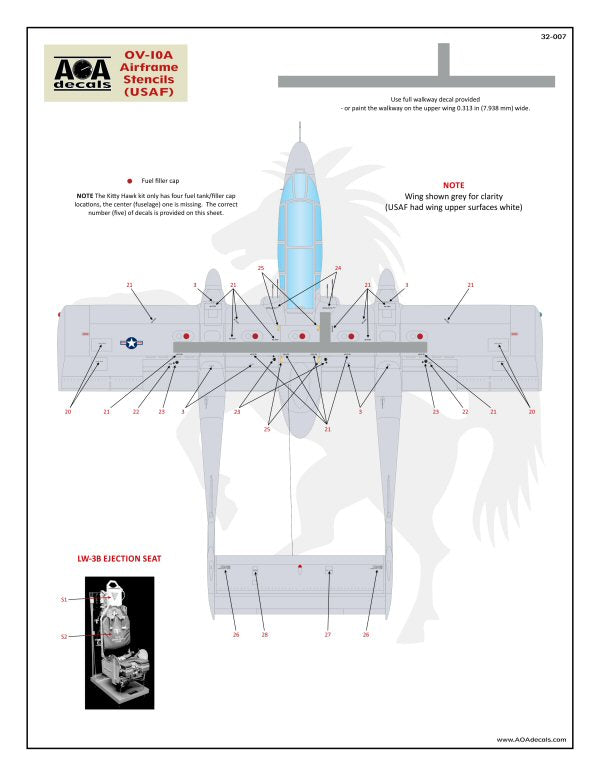 AOA Decals 32-007 1:32 OV-10A Broncos airframe stencils (high-viz)