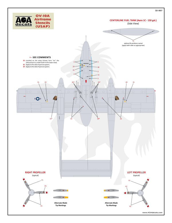 AOA Decals 32-007 1:32 OV-10A Broncos airframe stencils (high-viz)