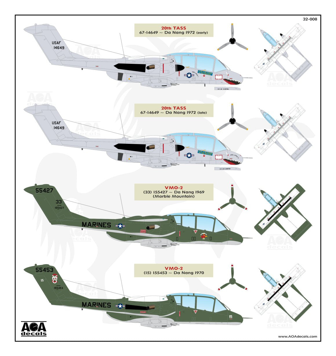 AOA Decals 32-008 1:32 USAF & USMC OV-10A Broncos (Vietnam)
