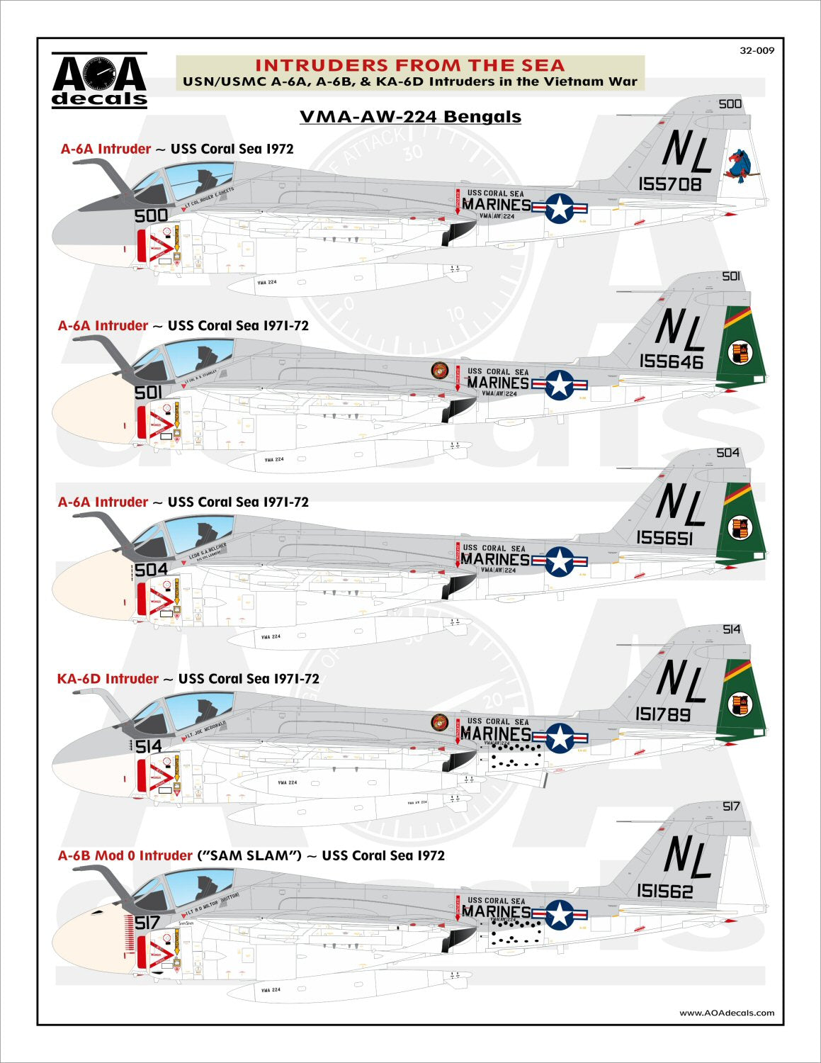 AOA Decals 32-009 1:32 INTRUDERS FROM THE SEA USN/USMC