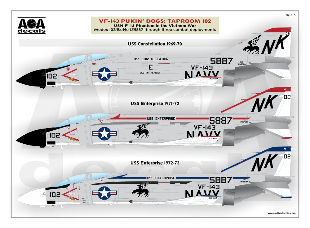 AOA Decals 32-016 1:32 Pukin' Dogs: Taproom 102 - USN McDonnell F-4J Phantom in the Vietnam War