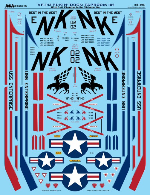AOA Decals 32-016 1:32 Pukin' Dogs: Taproom 102 - USN McDonnell F-4J Phantom in the Vietnam War