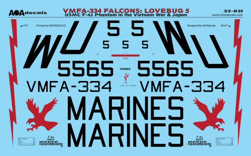AOA Decals 32-021 1:32 VMFA-334 FALCONS: LOVEBUG 5USMC McDonnell F-4J Phantom in the Vietnam War & Japan