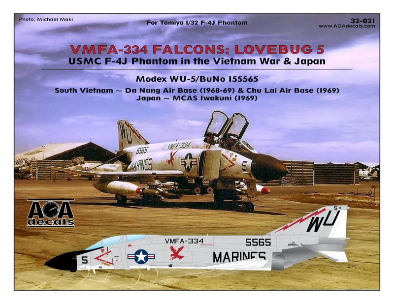 AOA Decals 32-021 1:32 VMFA-334 FALCONS: LOVEBUG 5USMC McDonnell F-4J Phantom in the Vietnam War & Japan