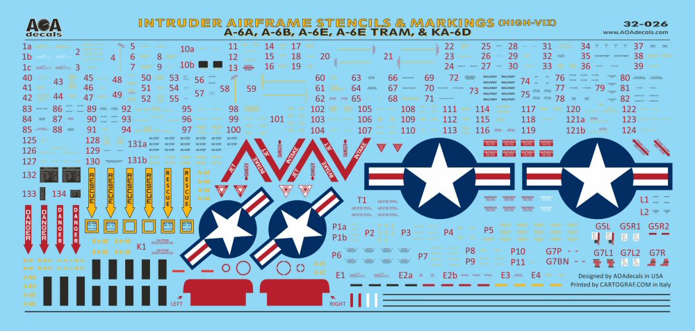 AOA Decals 32-026 1:32 INTRUDER AIRFRAME STENCILS & MARKINGS (High-Viz)