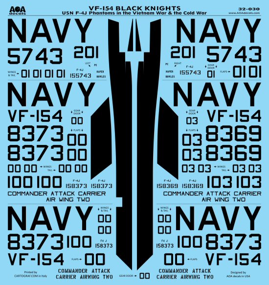 AOA Decals 32-030 1:32 VF-154 Black Knights - USN McDonnell F-4J Phantoms in the Vietnam War & the Cold War.