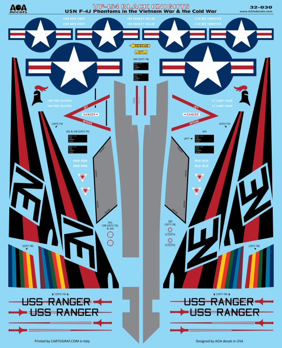 AOA Decals 32-030 1:32 VF-154 Black Knights - USN McDonnell F-4J Phantoms in the Vietnam War & the Cold War.