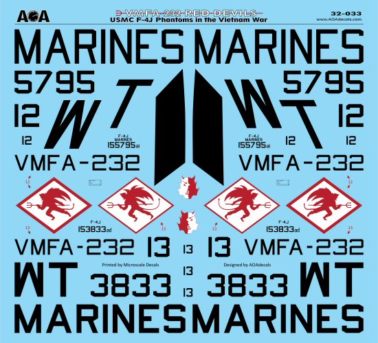 AOA Decals 32-033 1:32 VMFA-232 Red Devils - USMC McDonnell F-4J Phantoms in the Vietnam War